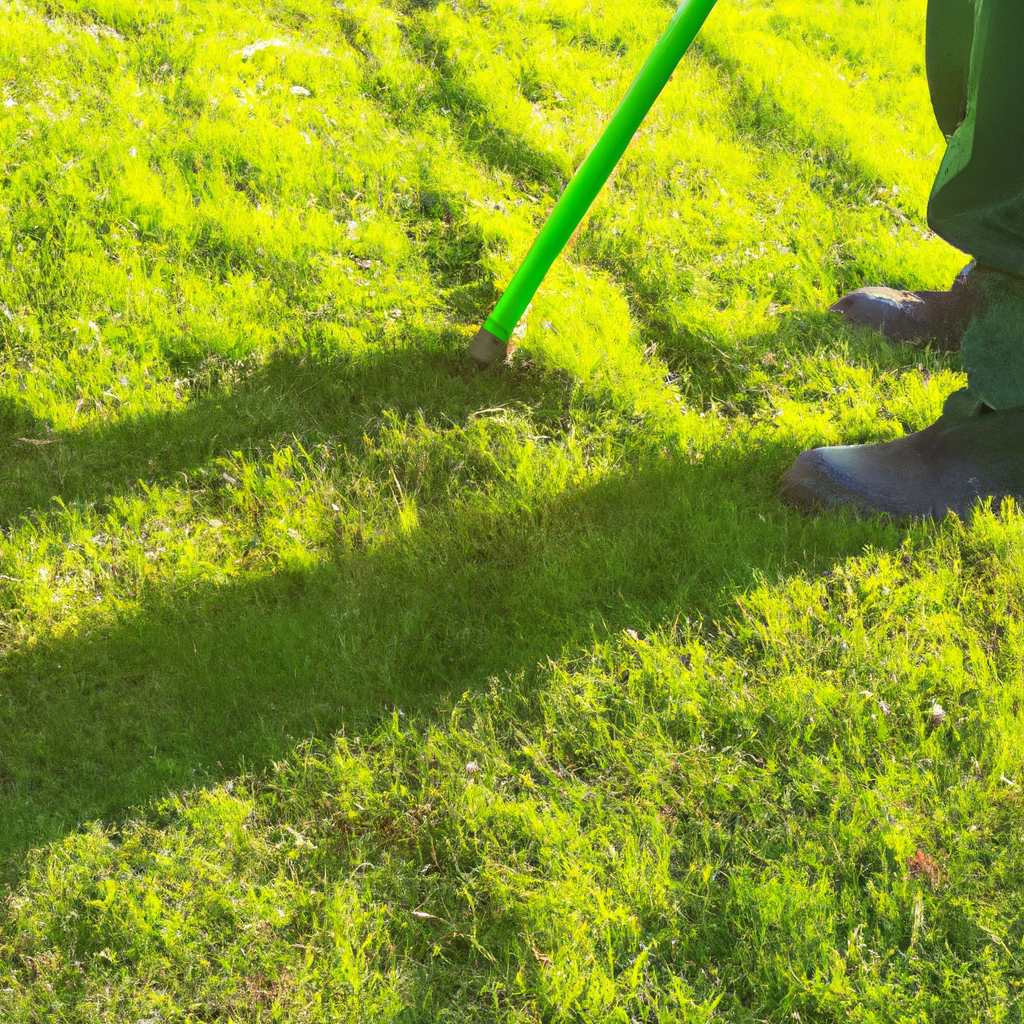 Vers gemaaid Belgisch gazon met tuinspecialist in uniform